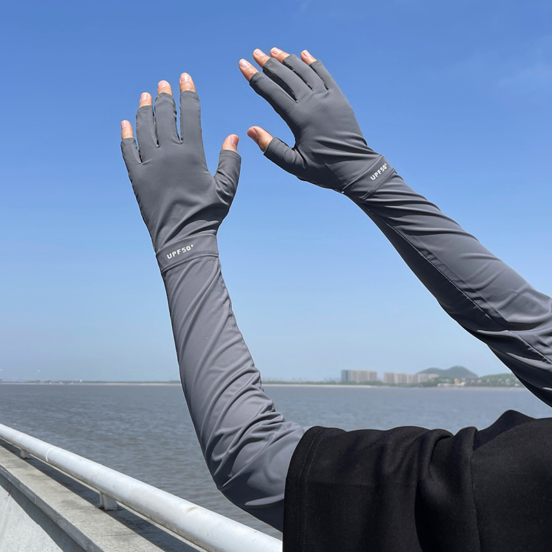 Sun Protection Gloves for Men Summer Ice Silk Driving Cycling UV Protection Fingerless Ice Silk Men's Long Arm Protection Sleeves