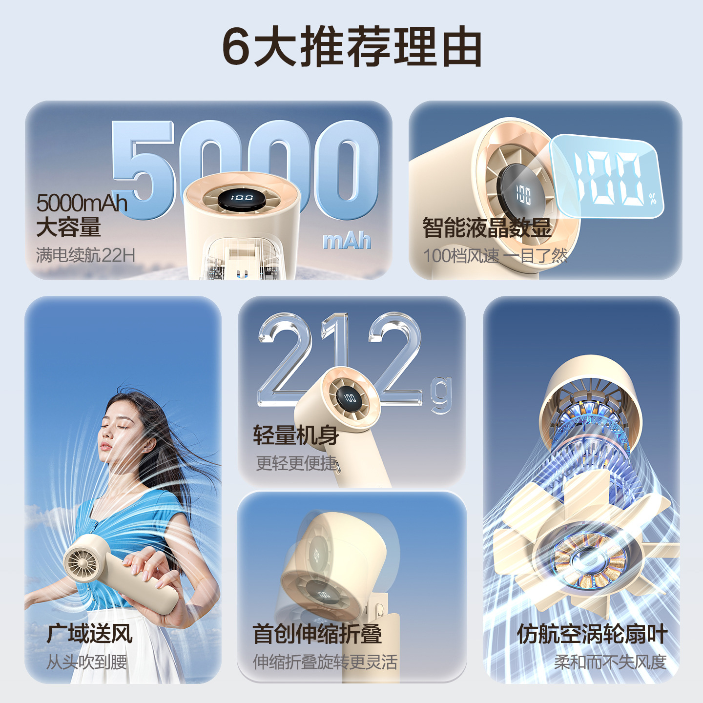 2026 New Handheld Neck Hanging Small Fan Portable USB Charging Long Battery Life High Wind Outdoor Cooling Fan