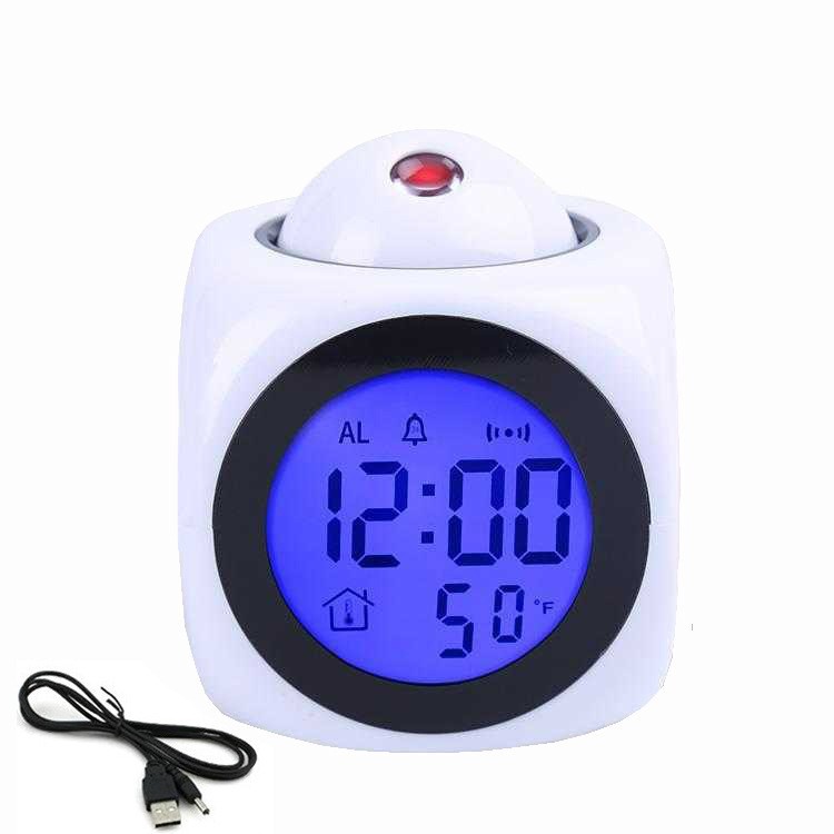 Multifunctional LED Projection Alarm Clock with English Voice Time Reporting, Square Design, Lazy Alarm, Bedroom Electronic Clock