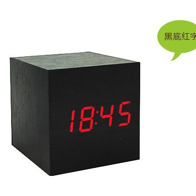 Desk Clock LED Wooden Clock Electronic Clock Mini Square Small Alarm Clock Digital Clock Thermometer Bedside Clock