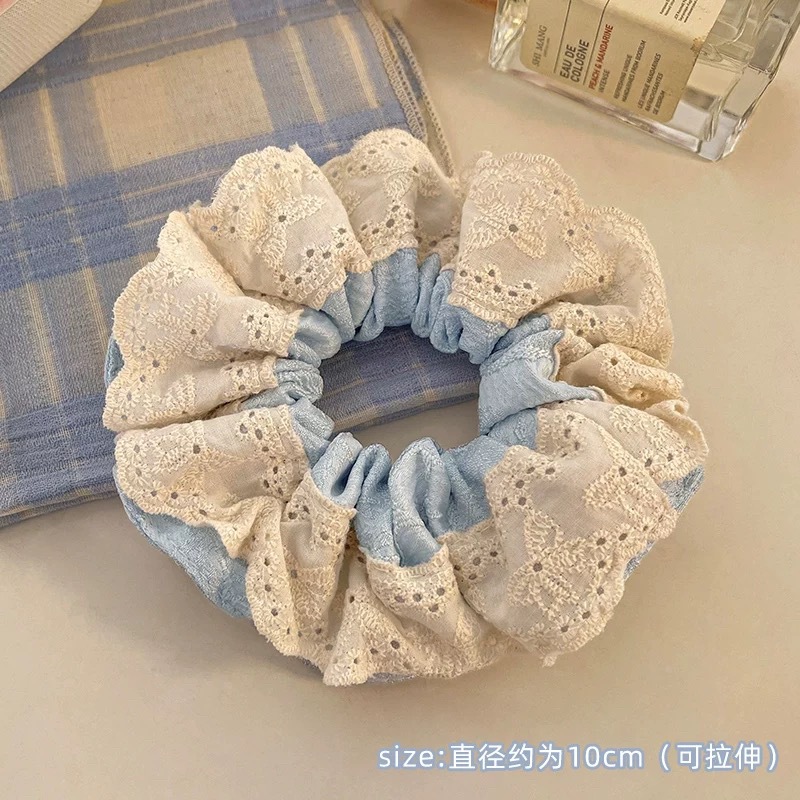 7#蓝色印花双层蝴蝶结蕾丝约10cm