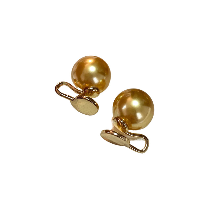 999 silver round round strong light pearl earrings sterling silver stud earrings women South Sea golden pearl no ear hole mosquito coil clip earrings