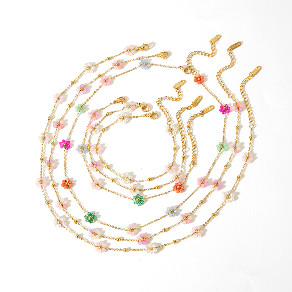 New cute flower bracelet 18K gold stainless steel simple design jewelry women