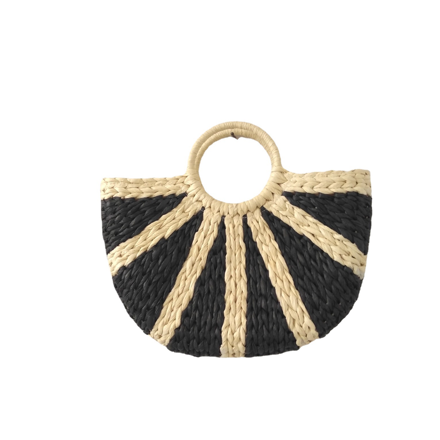 Semicircle woven bag summer striped round bucket bag straw woven bag handbag moon bag handbag Chinese style