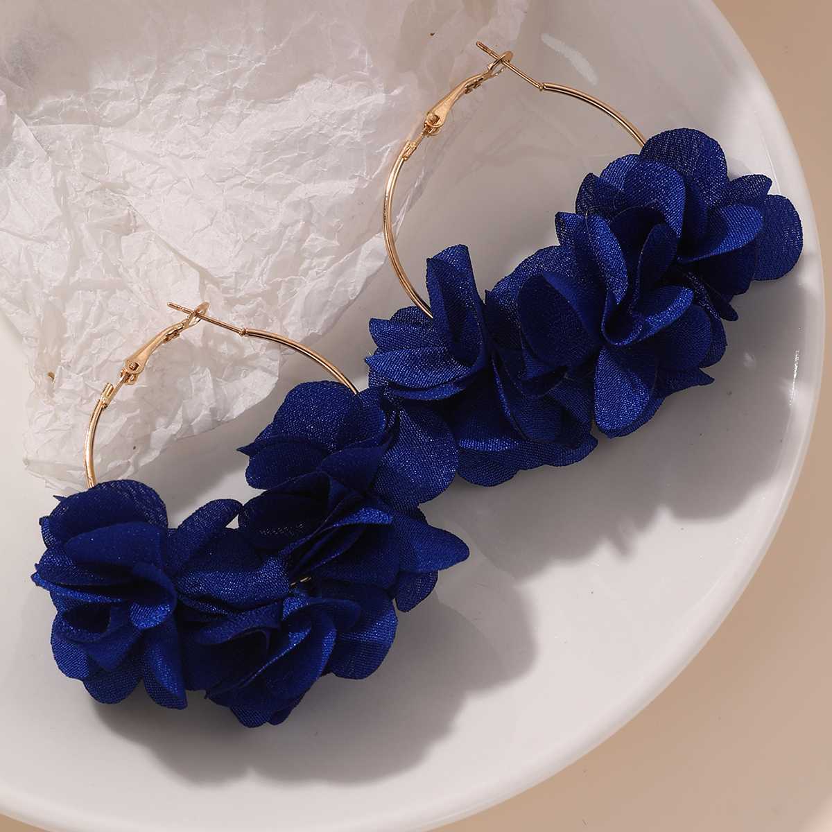 EZ2949 Accessory Sweet Geometric Cloth Flower Earrings Alloy Large Circle Earrings Drop Women