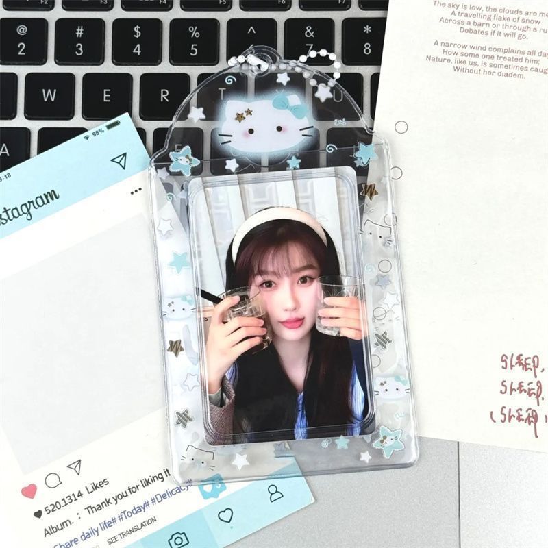 PVC campus card meal card idol small card storage sleeve display pendant original mint green kitten card sleeve