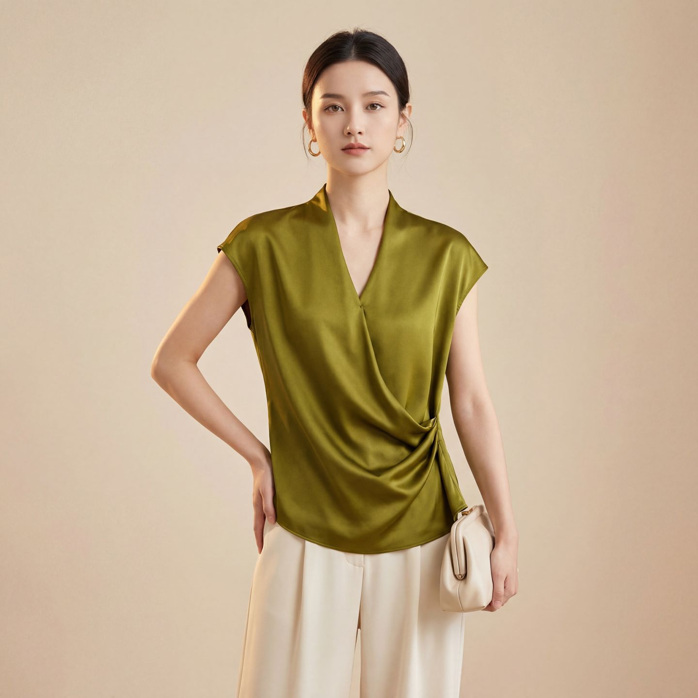 New Silk T-Shirt for Women Slim Fit Summer Mulberry Silk V-Neck Top Solid Color Short Sleeve Silk Blouse