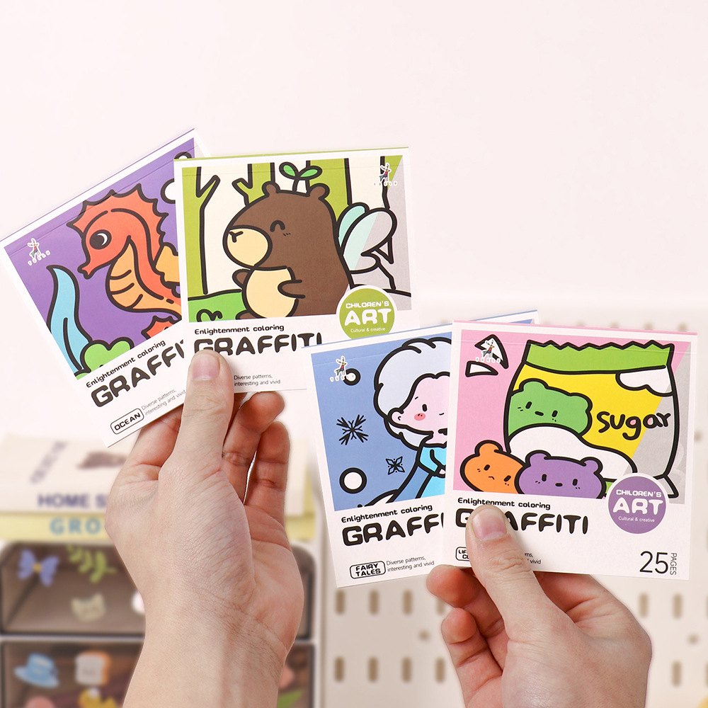 Cartoon portable coloring book kindergarten children coloring book 25 sheets mini watercolor coloring book painting graffiti book