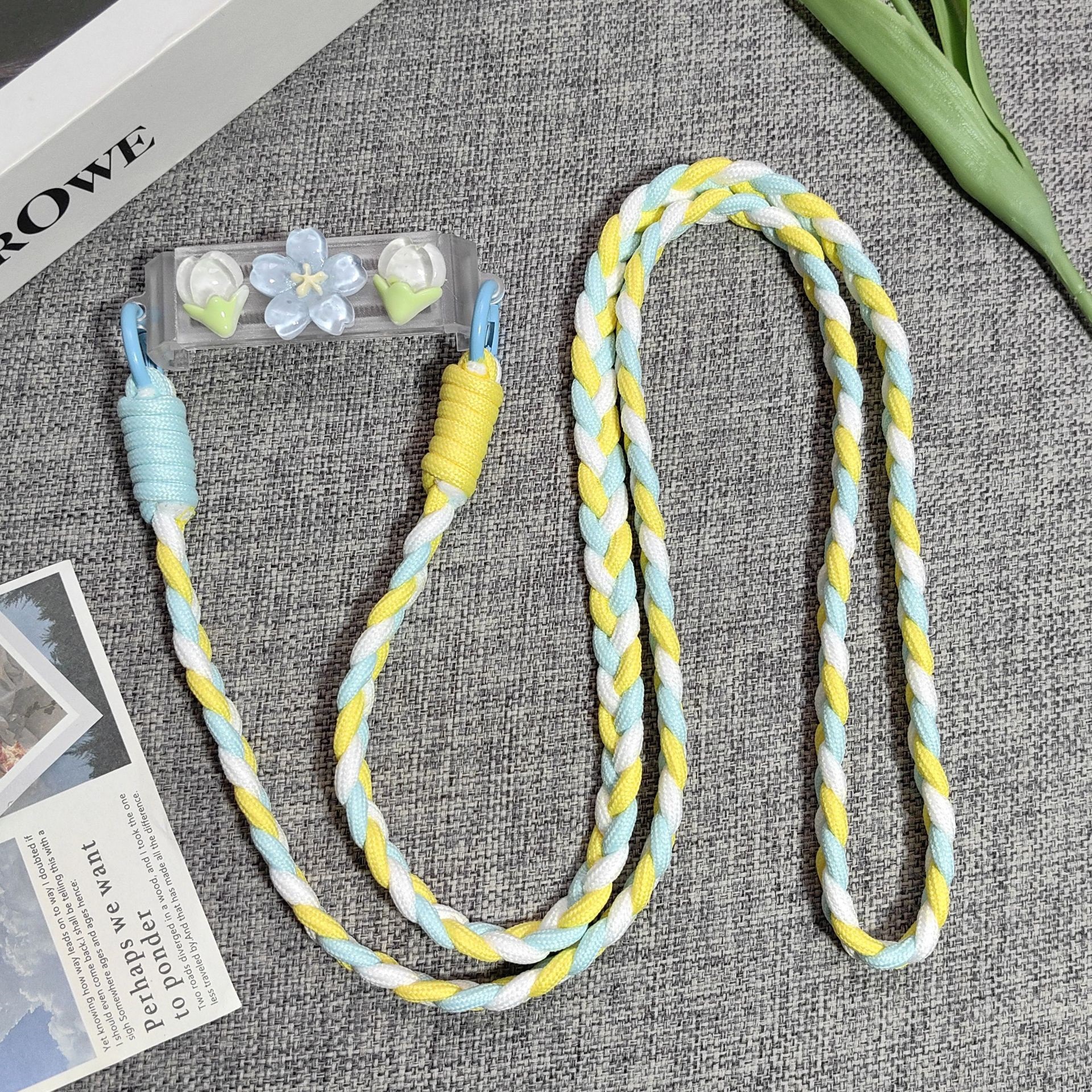 3D crystal flower back clip diagonal long rope Japanese and Korean girl back strap portable hanging ornament anti-loss accessory