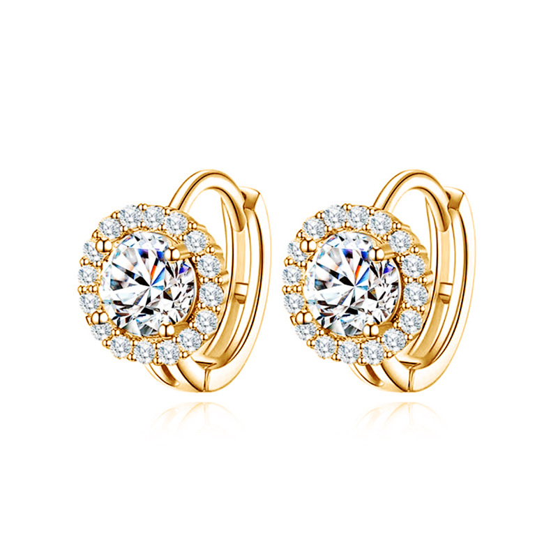 Round Sparkle Diamond Zircon Ear Cuff OL Simple Round Diamond Earring Gold Plated Earring Hoop