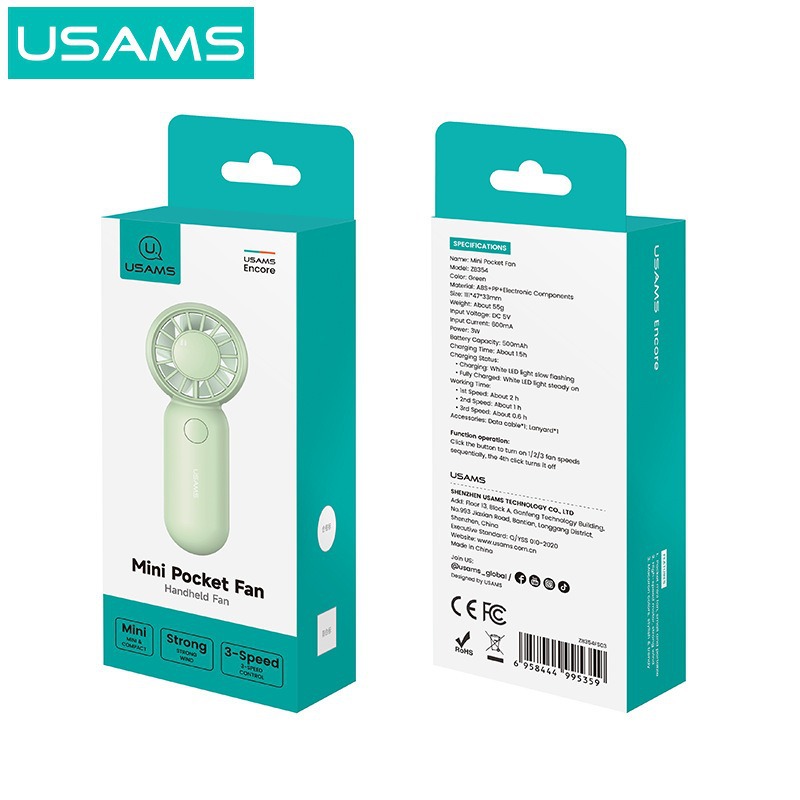USAMS ultra small pocket mini fan female student handheld mini fan portable charging USB fan