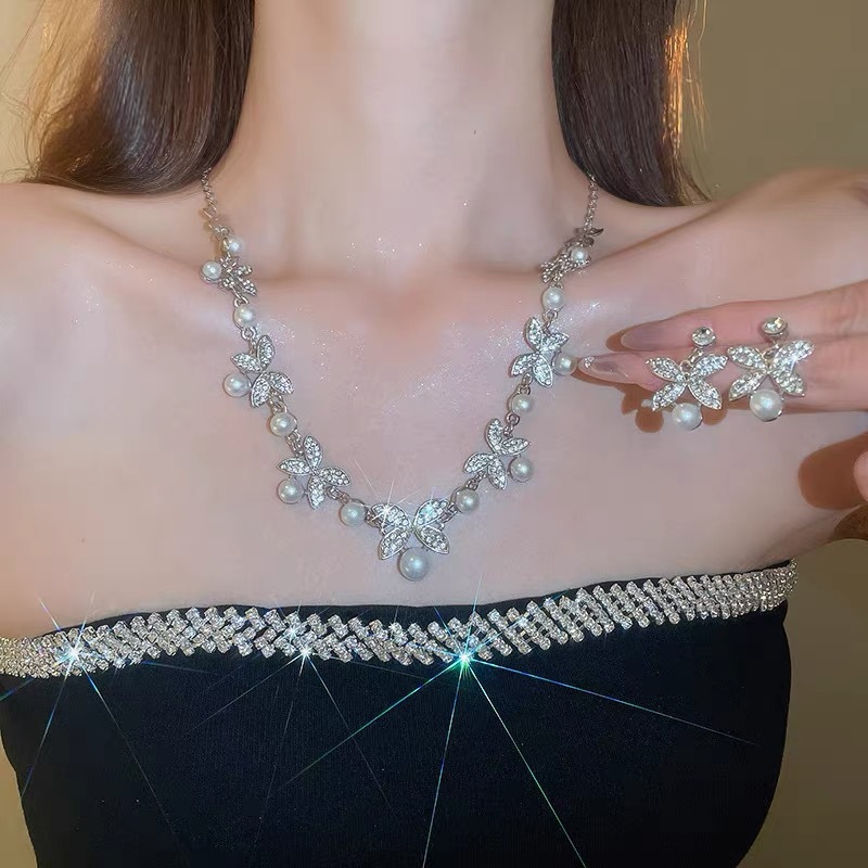 Exquisite super shiny crystal necklace earring set bride accessories wedding dress evening dress accessories banquet ear accessories