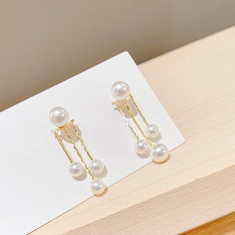 S925 silver needle long tassel earrings pearl ear drops anti-lost simple ear thread ear accessories