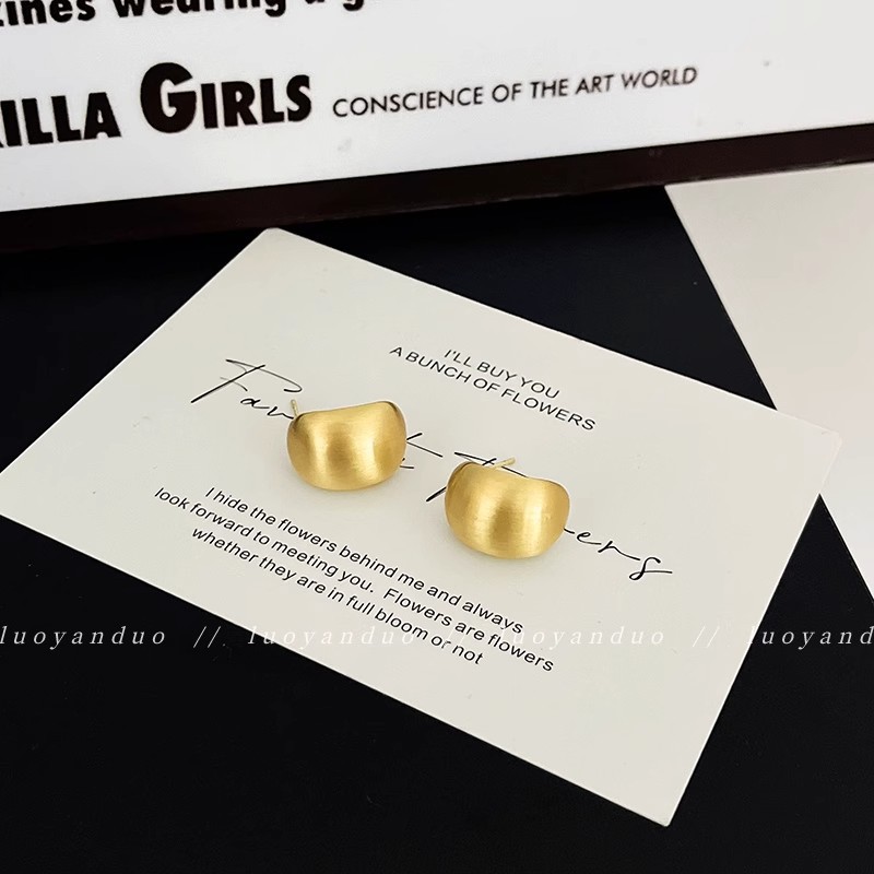 Gold Moon Matte Frosted Stud Earrings Design 2025 New Sterling Silver Needle Earrings Ear Accessories Women