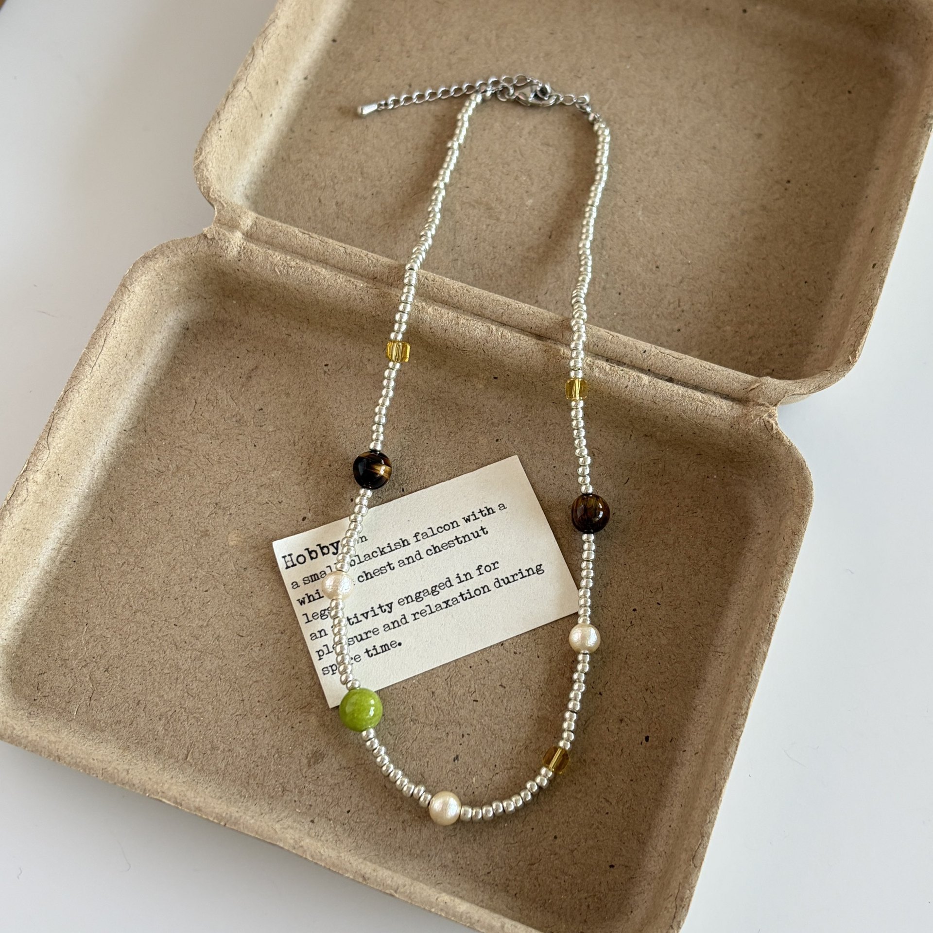 Natural Stone Tiger Eye Japanese Imported Seed Bead Handmade Beaded Necklace for Women Vacation Style Layering Choker Chain
