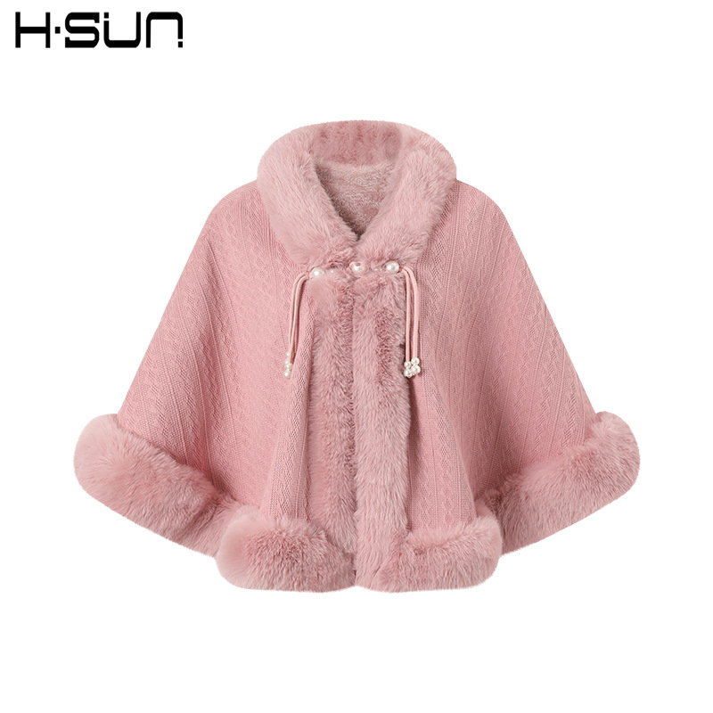 Winter Rabbit Fur Cape Outerwear Warm Women's Cheongsam Chinese Style Cape Outerwear Cardigan