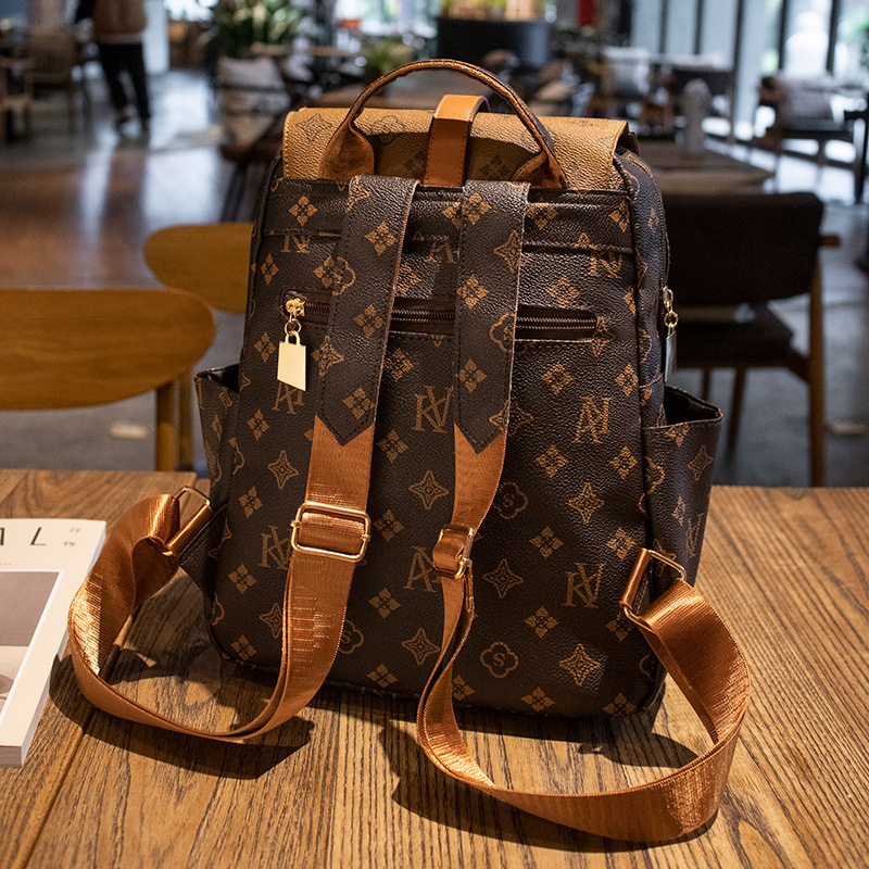 Double-shoulder bag women 2026 new casual classic pattern large capacity backpack printed travel large bag