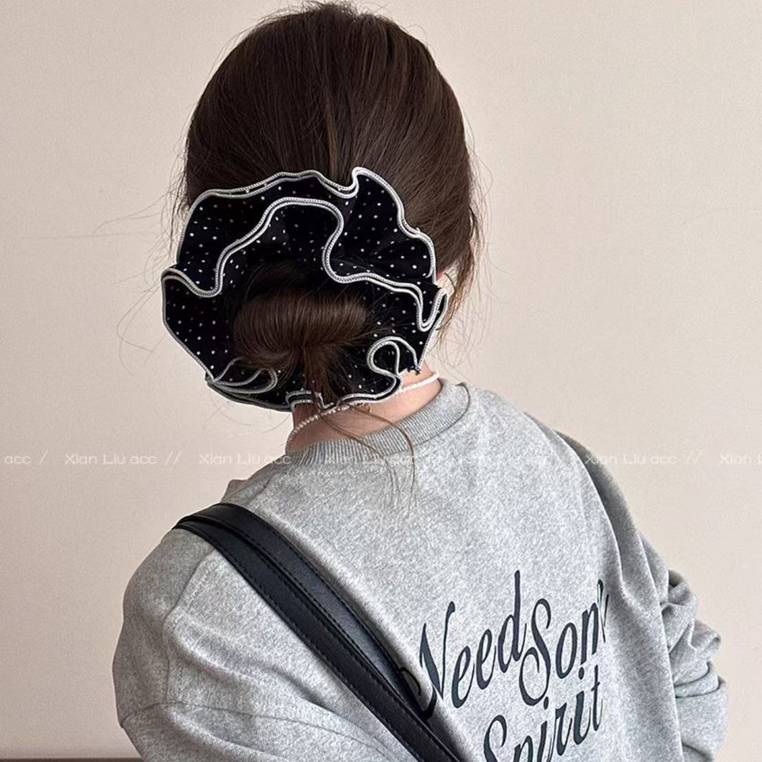 Plaid lace large hair scrunchie for women 2026 new hair tie extra large bun hair accessory head flower