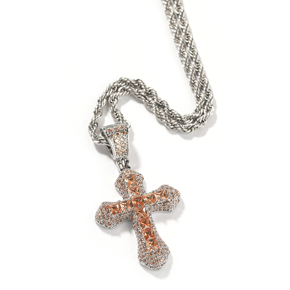 Hip Hop New Blue Zircon Cross Men's Necklace Heavy Punk Sweater Chain Accessories