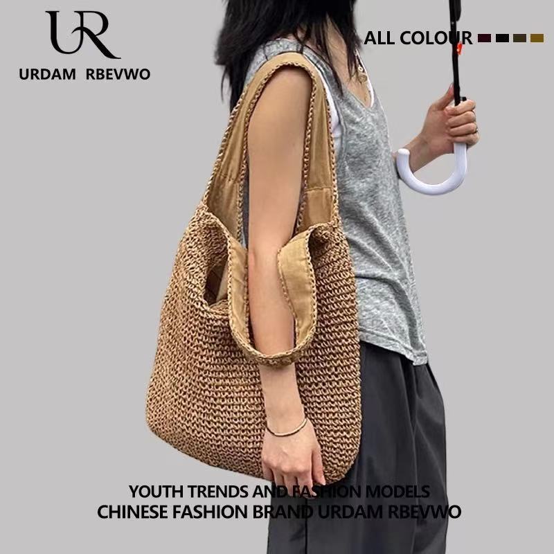 2024 single-shoulder large capacity crossbody straw bag women's summer canvas bag seaside beach vacation woven bag straw bag