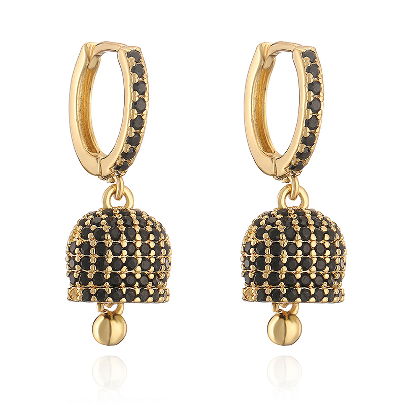 HECHENG Jewelry Copper Inlaid Colorful Diamond Bell Earrings Unique Small Bell Bell-Shaped Earrings