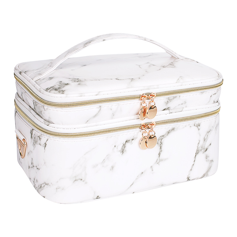 New Marble Large Capacity Cosmetic Bag Travel Toiletry Bag Double-Layer Waterproof Shoulder Crossbody Bag