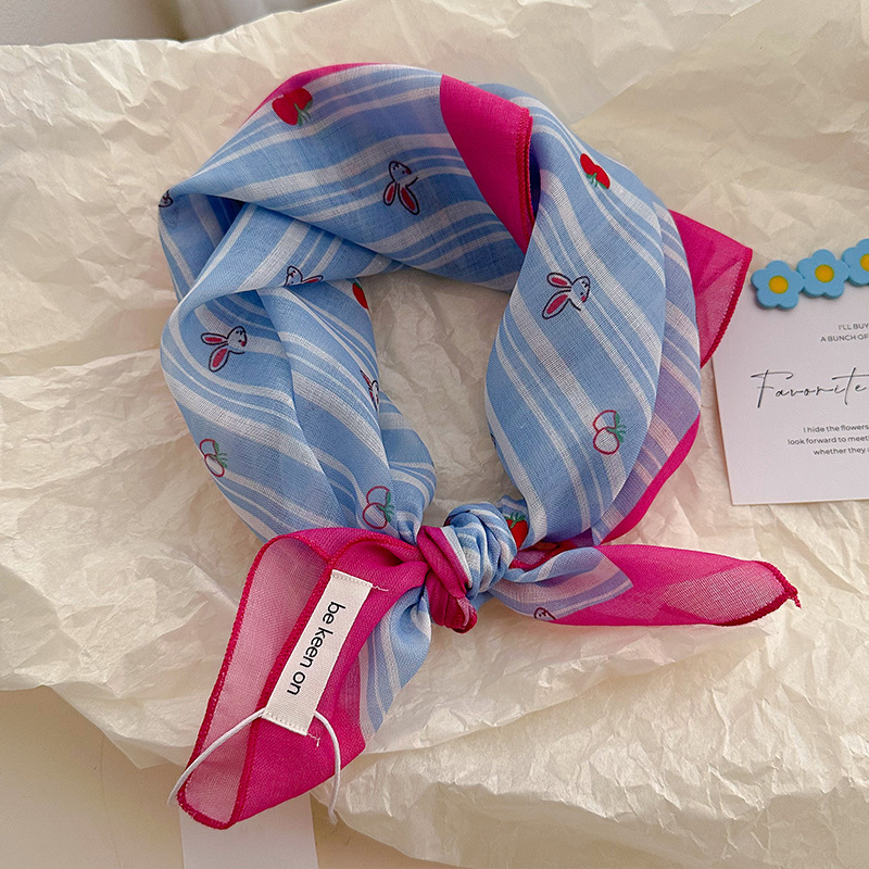 Blue headwrap for women, spring and summer new breathable small square scarf, triangular scarf