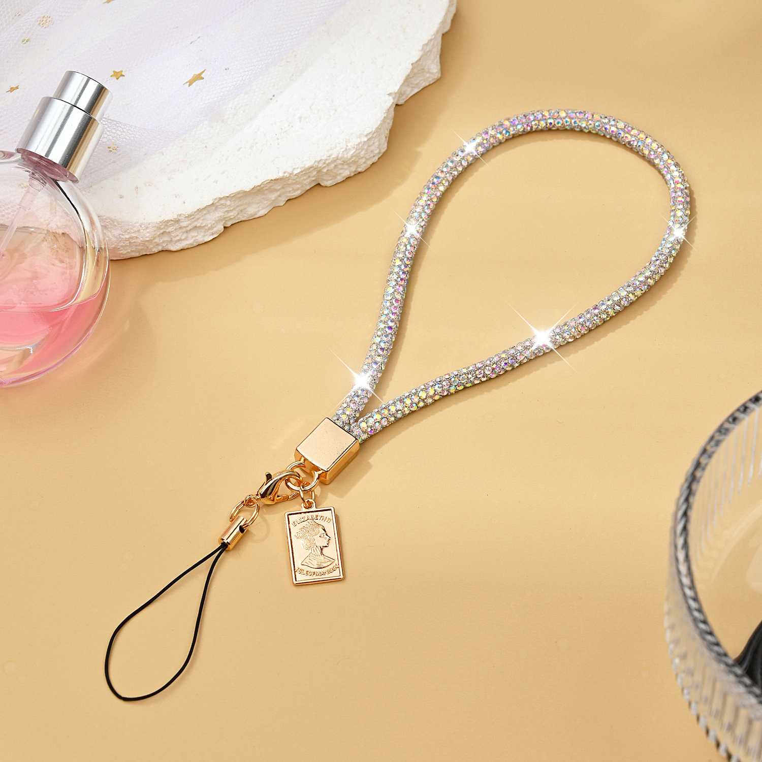 Luxury women rhinestone phone lanyard phone chain short phone pendant hanging chain wrist rope