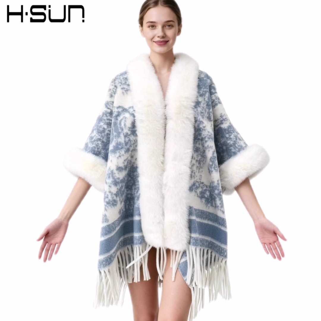 New Knit Cape Poncho Elegant Ethnic Style Fringe Wool Shawl Warm Ethnic Style