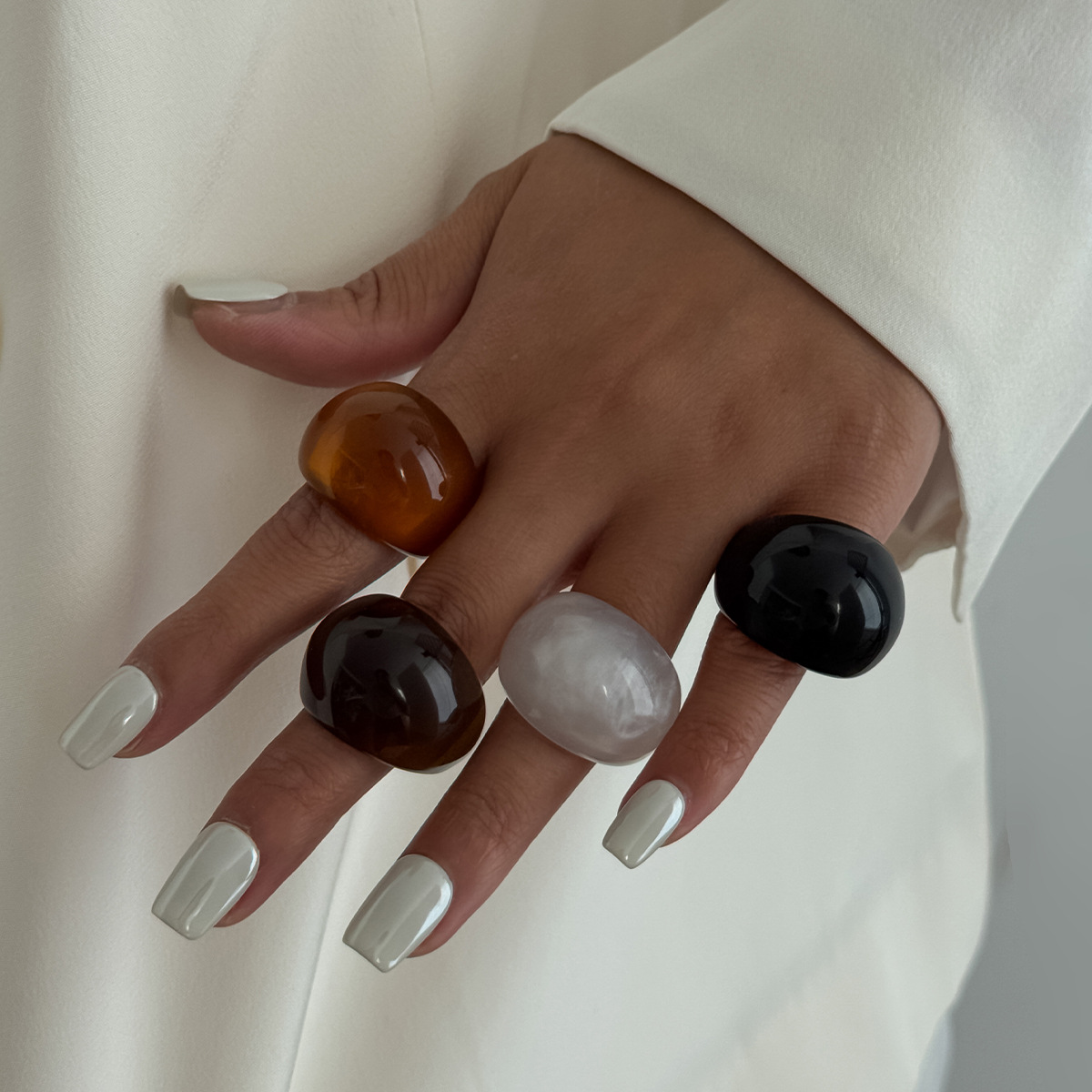 Jewelry transparent colored resin ring niche stacking curved wide face ring