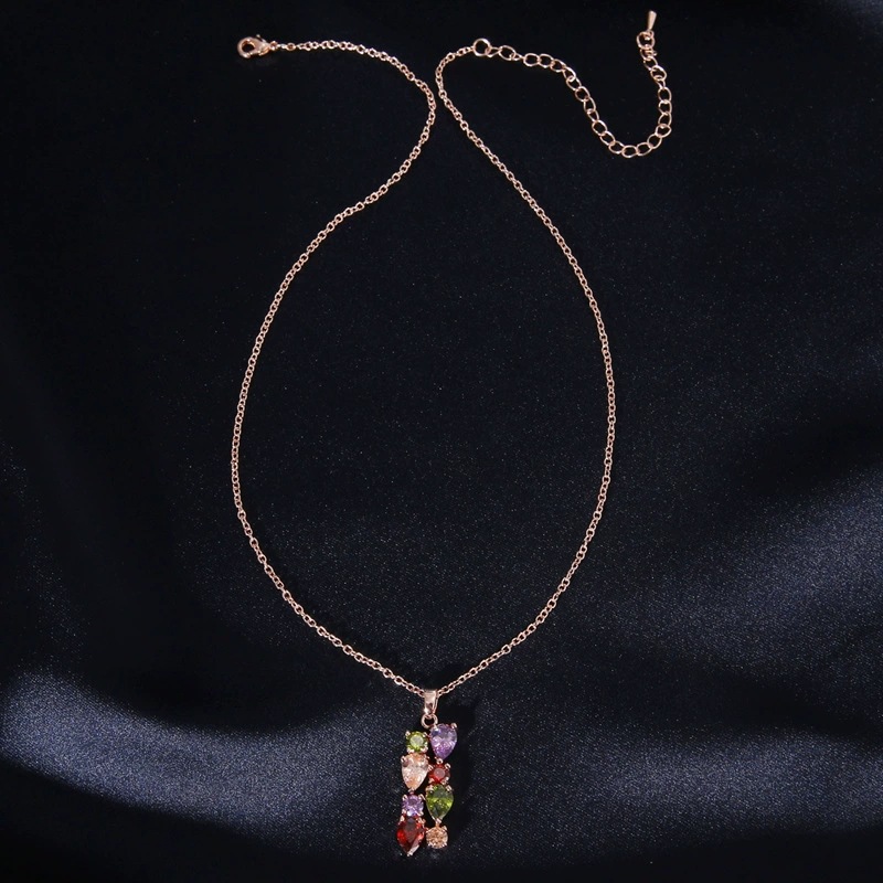 Rose gold colored gemstone zirconia necklace for women, collarbone chain pendant jewelry