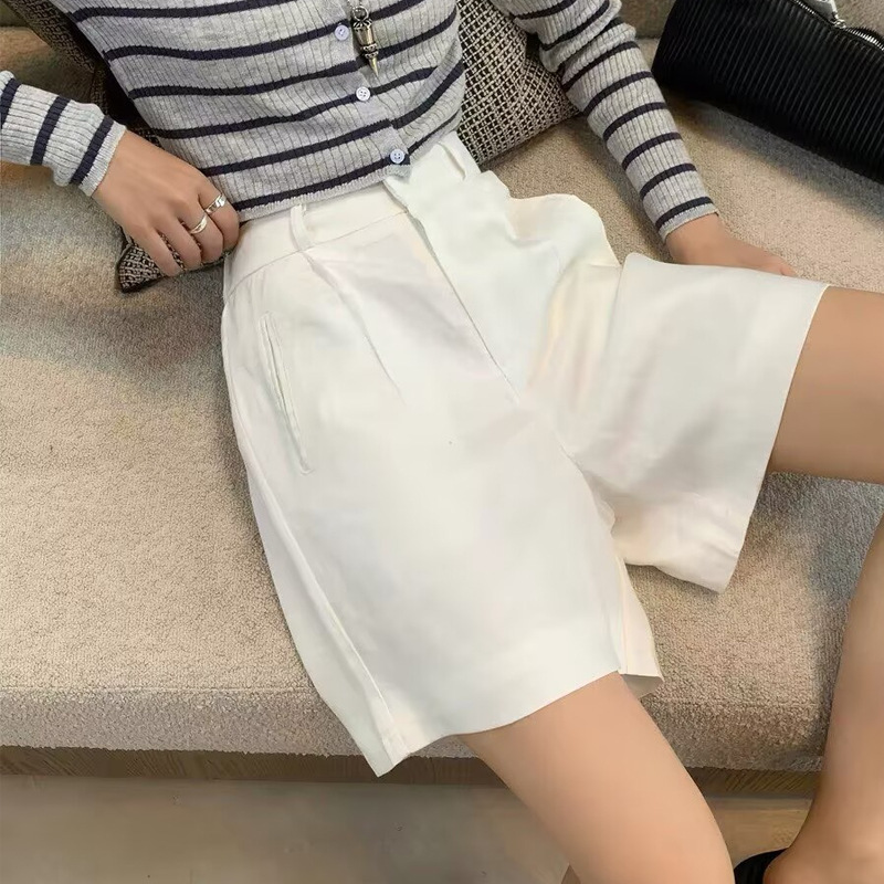 White Linen Suit Shorts Women's 2026 New Summer Cotton-Linen Casual Loose Petite Five-Point Shorts