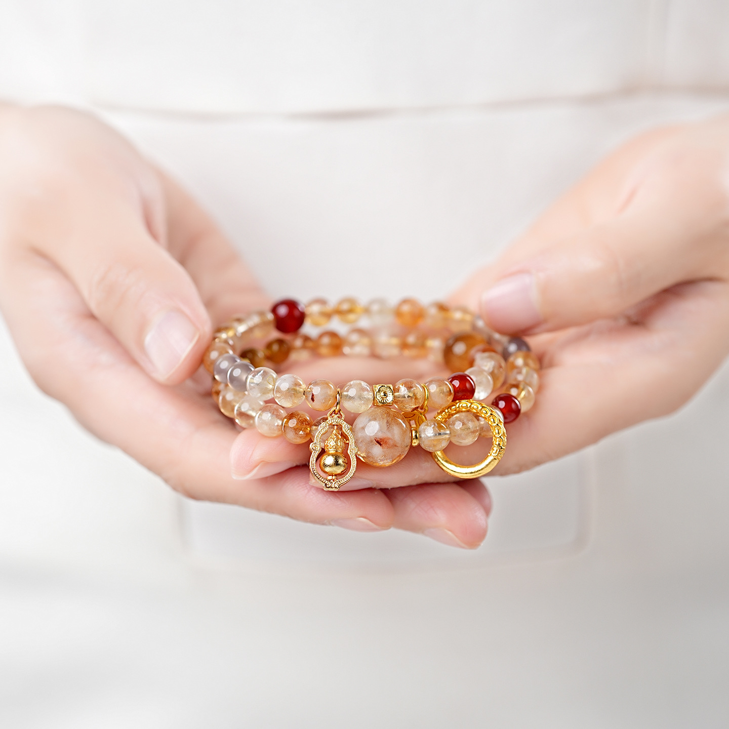 Six Princess Live Streaming Gathering Great Perfection Double-loop Bracelet Natural Yellow Tower Crystal Gourd Beaded Bracelet Women