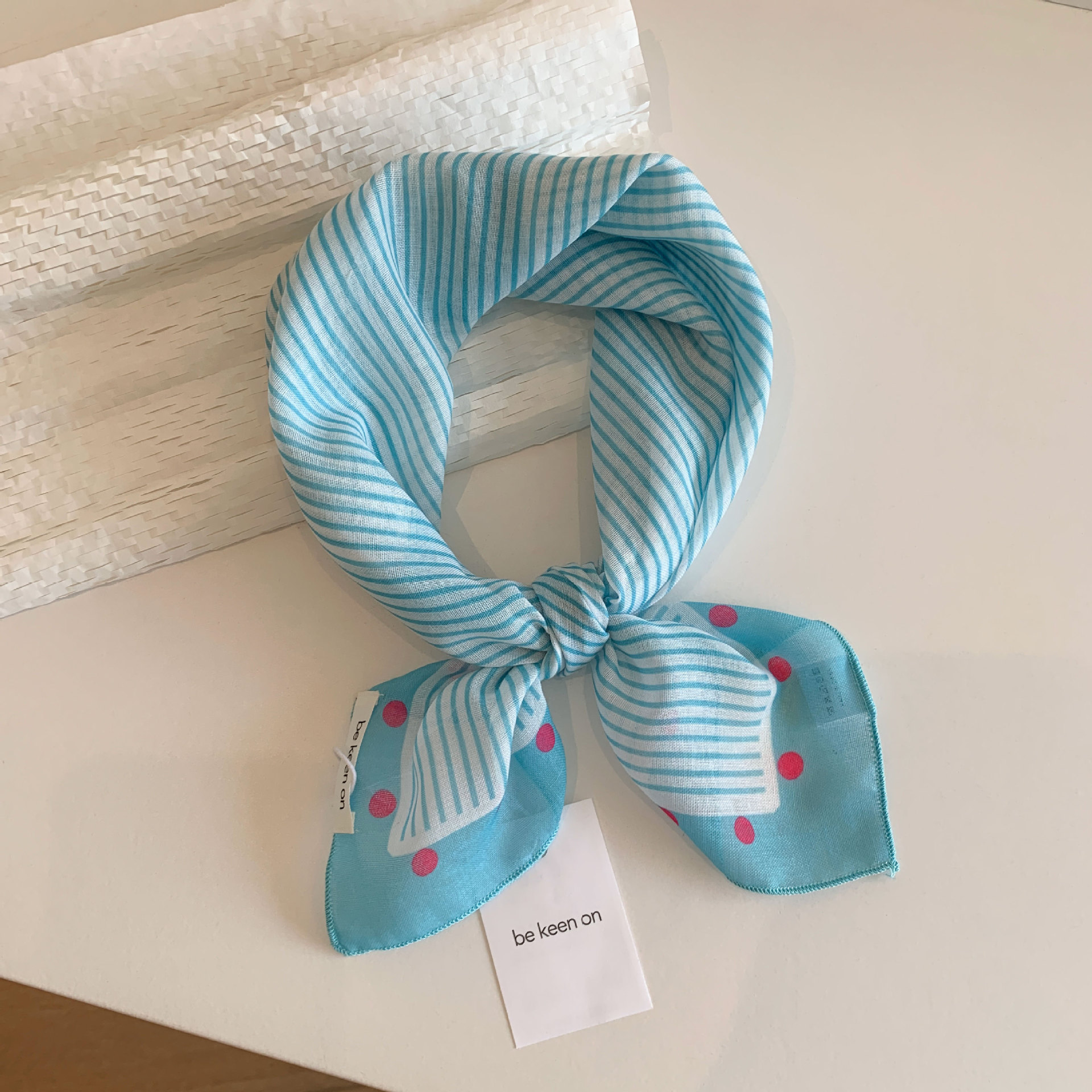 Blue headwrap for women, spring and summer new breathable small square scarf, triangular scarf