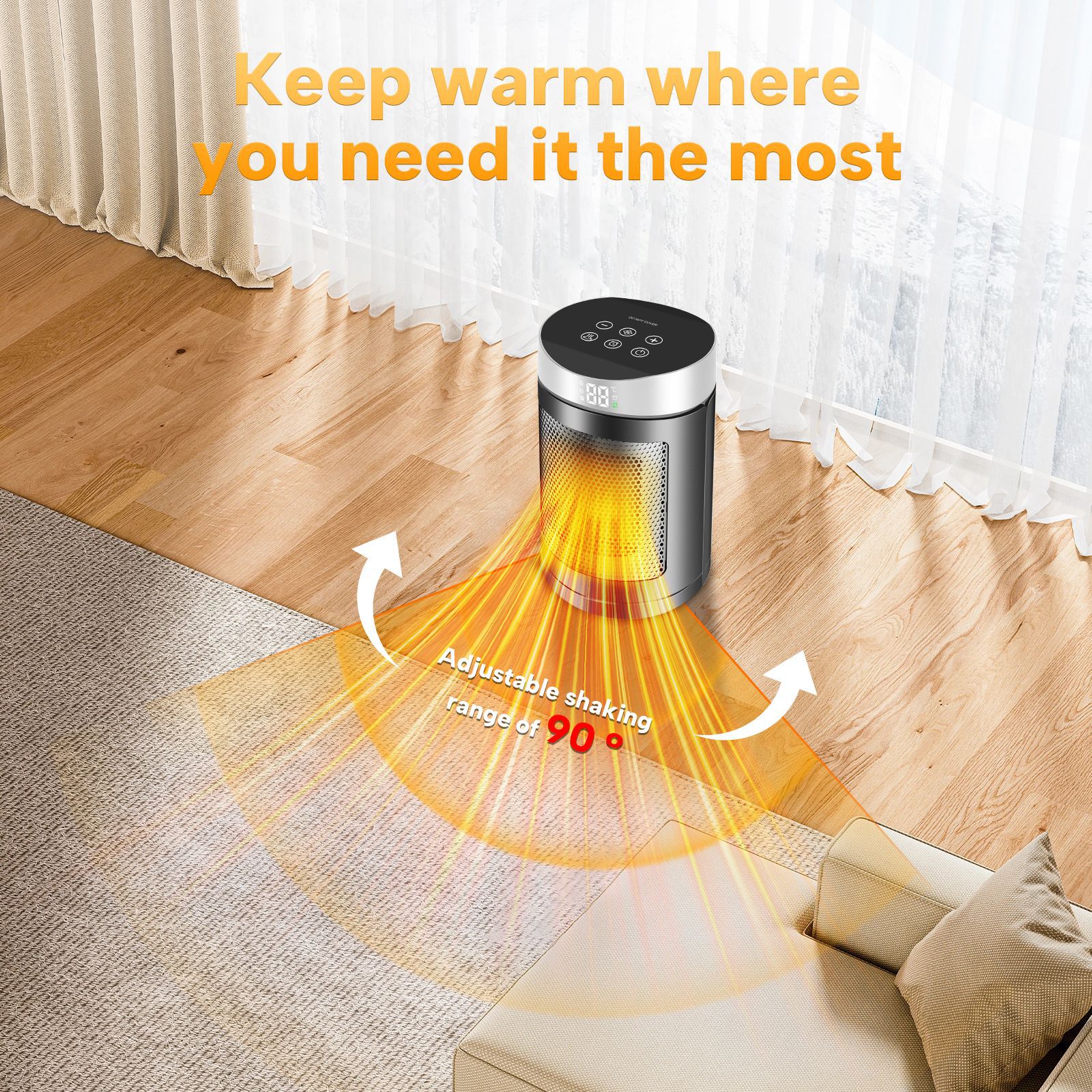 New Heater Household Energy-Saving Oscillating Digital Display Remote Control Electric Heater Office Desktop High-Power Heater