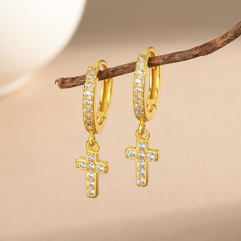 Simple Full Diamond Cross Ear Cuff Unisex Men's Earring Zircon Geometry Earring for Women
