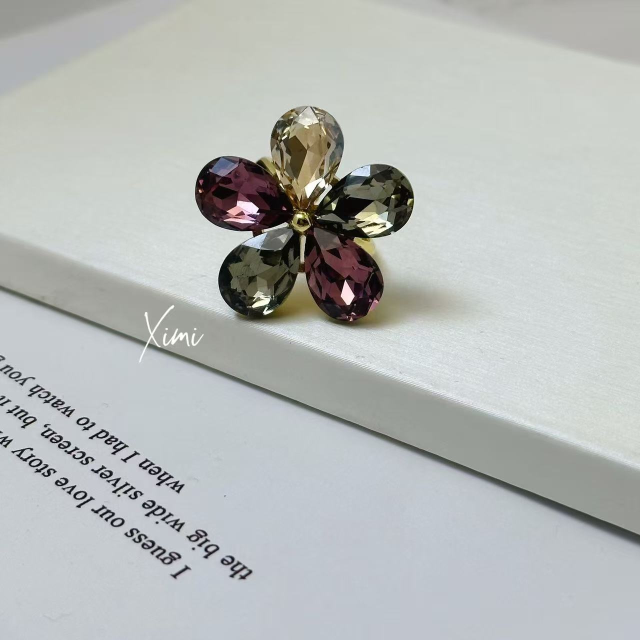 Exaggerated Colorful Five-Petal Flower Ring Band Ring