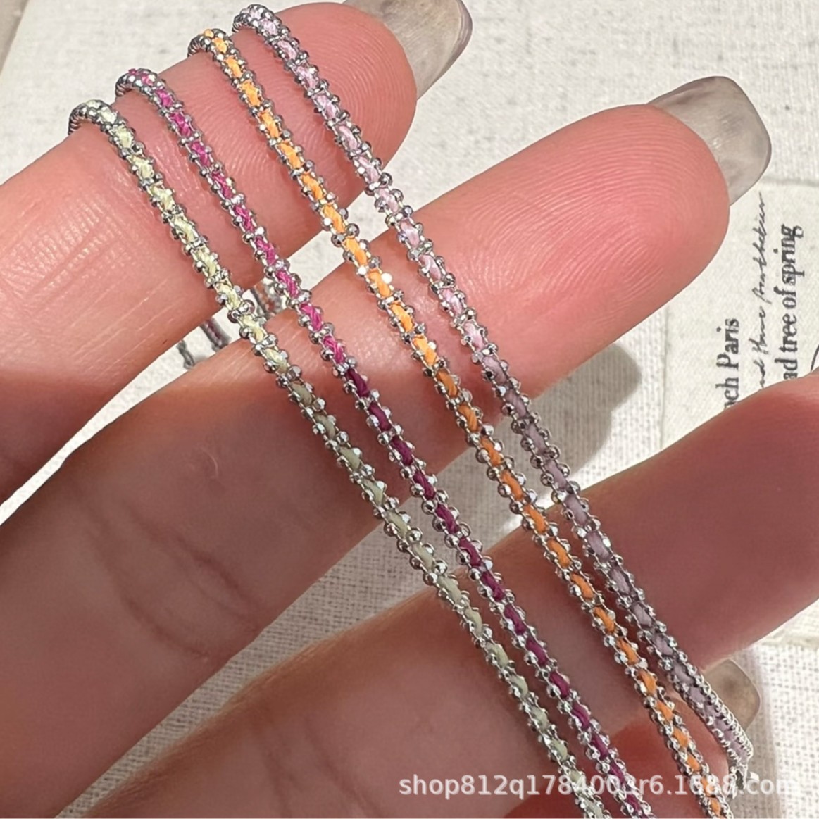 Summer ultra-fine woven rope bracelet simple all S925 sterling silver stacking lucky multicolor rope sterling silver bracelet