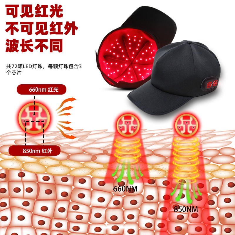 LED Red Light Heating Massage Hair Growth Cap Pulse Hot Compress 72 Beads Phototherapy Red Light Hat
