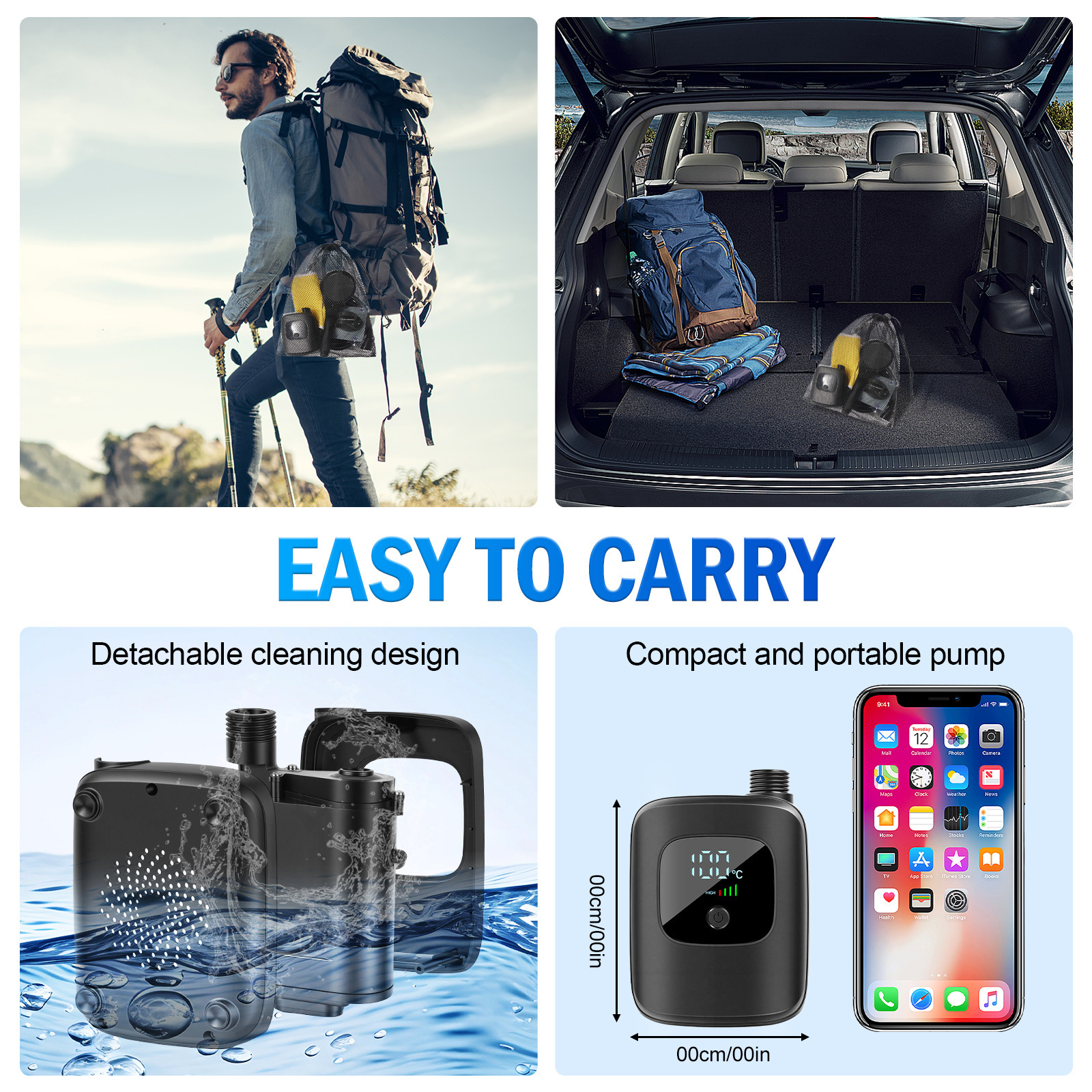 Outdoor Shower Portable Shower Head Sprayer Camping Rechargeable Self-Priming Water Pump