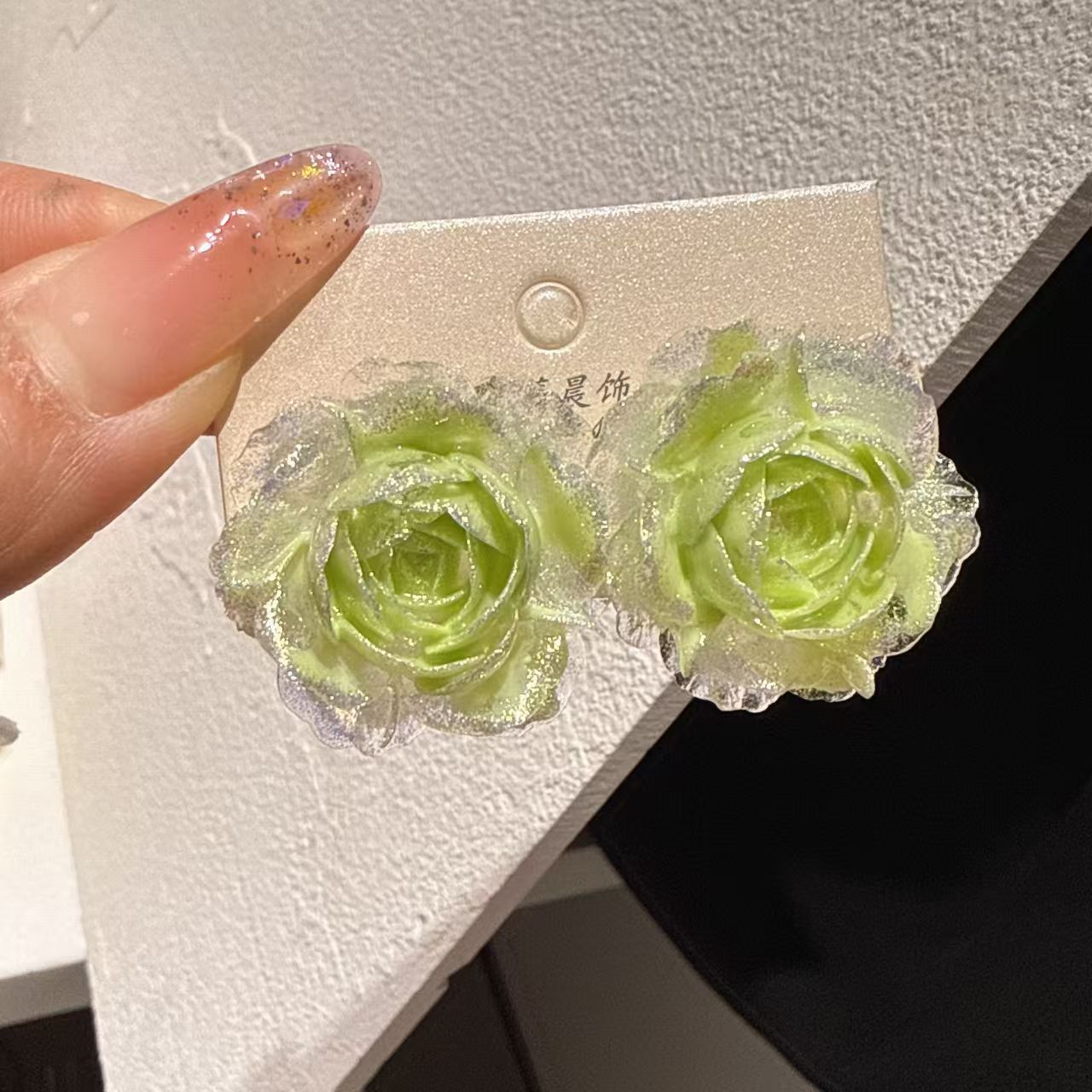 Rose Flowing Light Oil Painting Style Earrings Fine Gradient Rose Flower Stud Earrings Ear Accessories