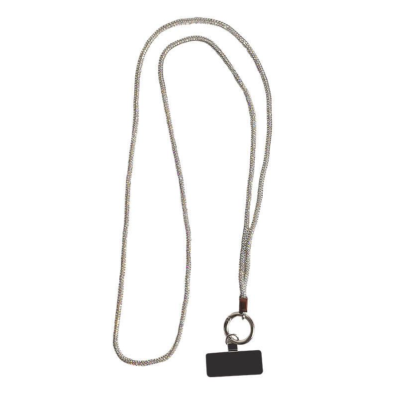 Diagonal full diamond hanging chain women's phone lanyard long back strap metal clip Nordic small fragrance style