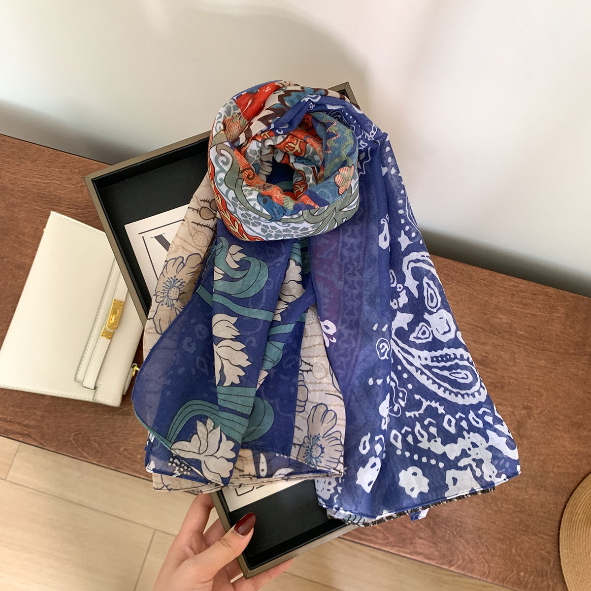 【110*110 versatile sunscreen shawl】printed square scarf for women, summer silk-cotton scarf