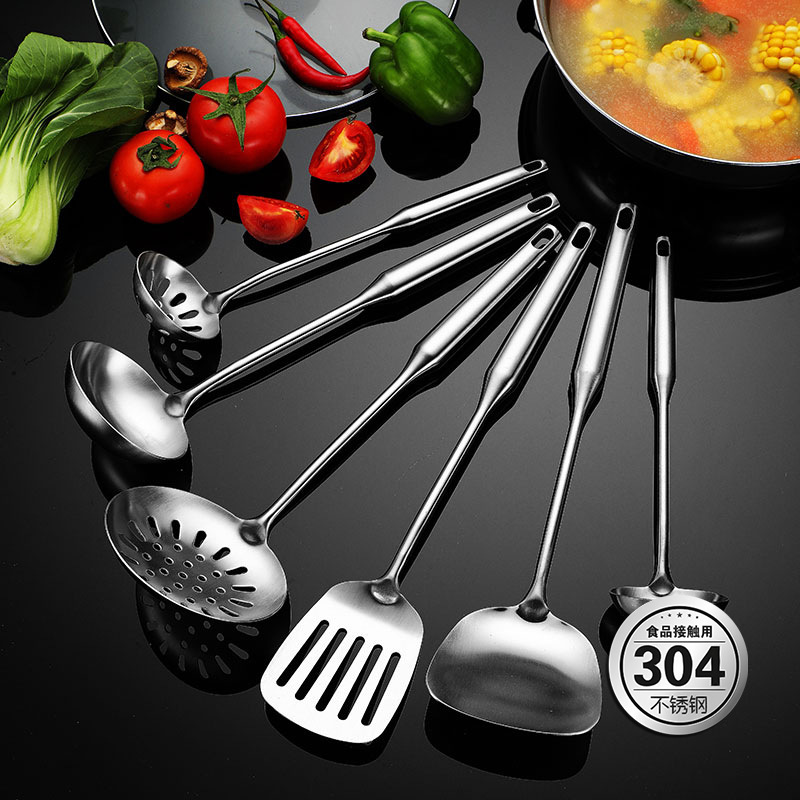 Stainless steel spatula with wooden handle, soup spoon, household kitchen anti-scalding cooking spatula, cooking utensil set