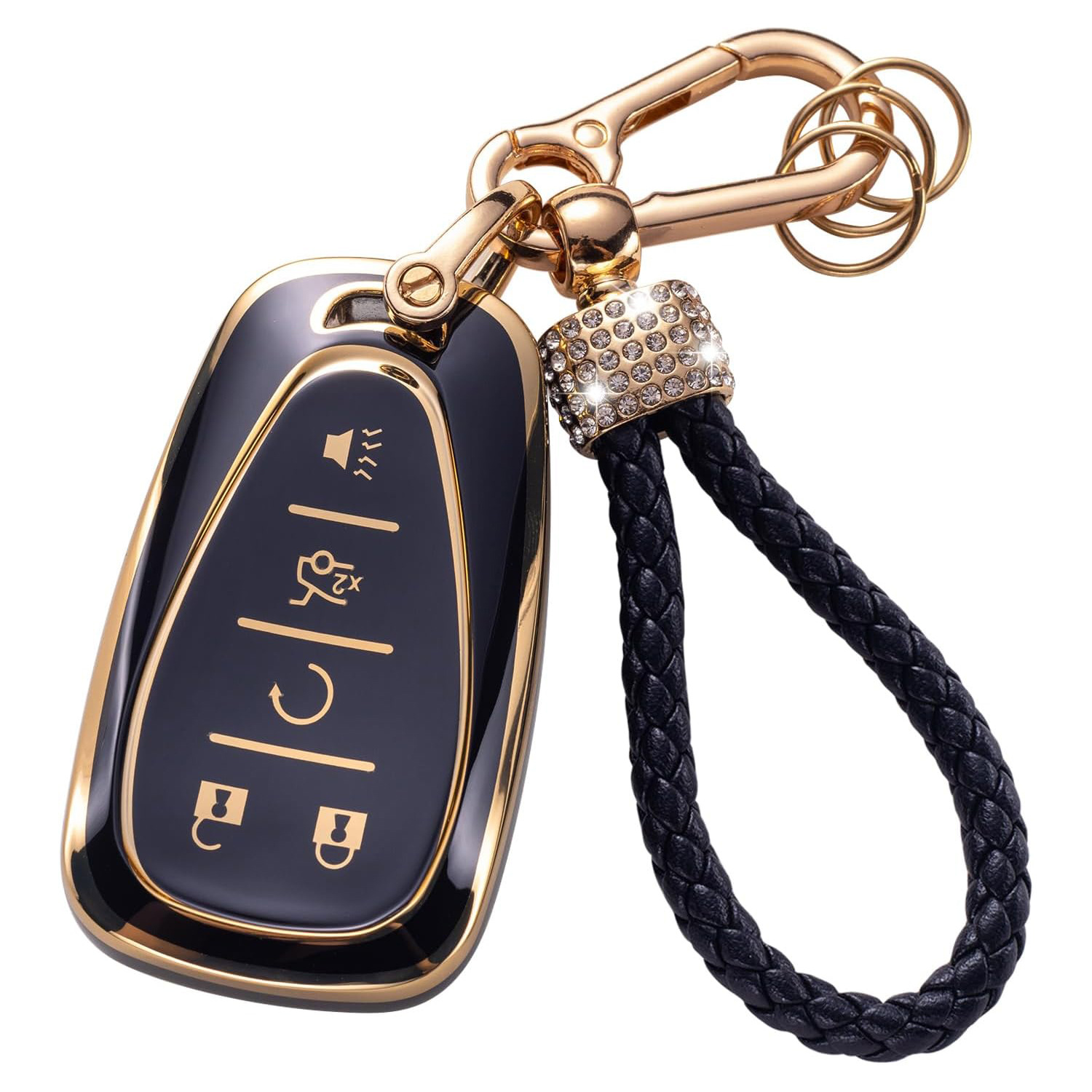 Gold Edge Black Key Car Key Bag Set Rhinestone Carabiner Pendant Keychain