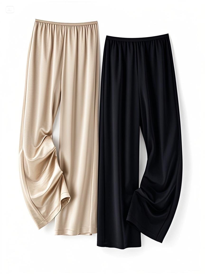 Cool acetate satin straight-leg pants women 2026 summer elastic waist commuter drape casual pants