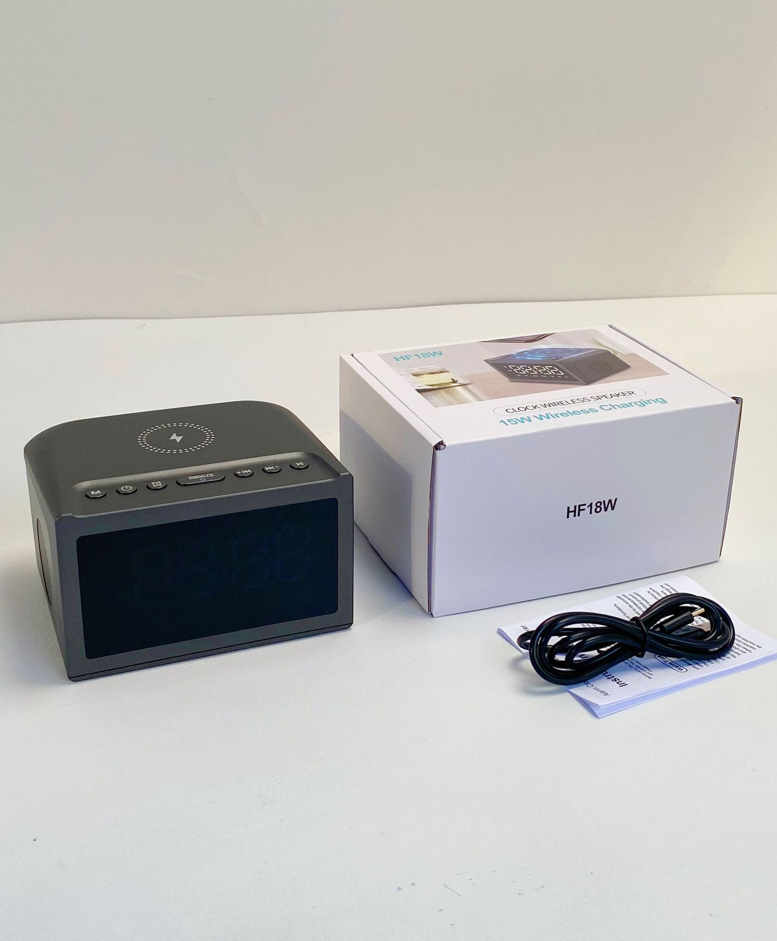 Large screen wireless charging speaker clock alarm clock Bluetooth audio, hotel desktop multifunctional speaker 15W
