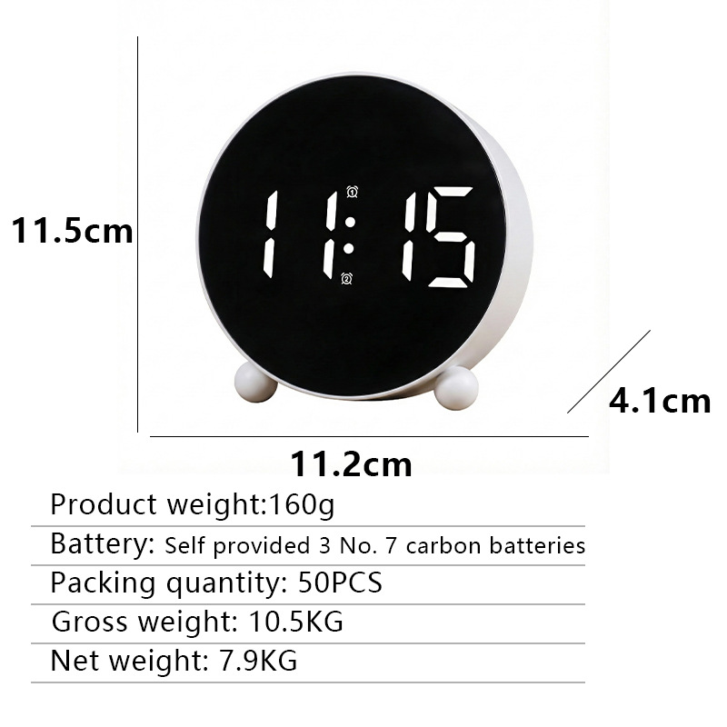 Round LED clock cloth student electronic clock living room use super loud wood grain children electronic alarm clock