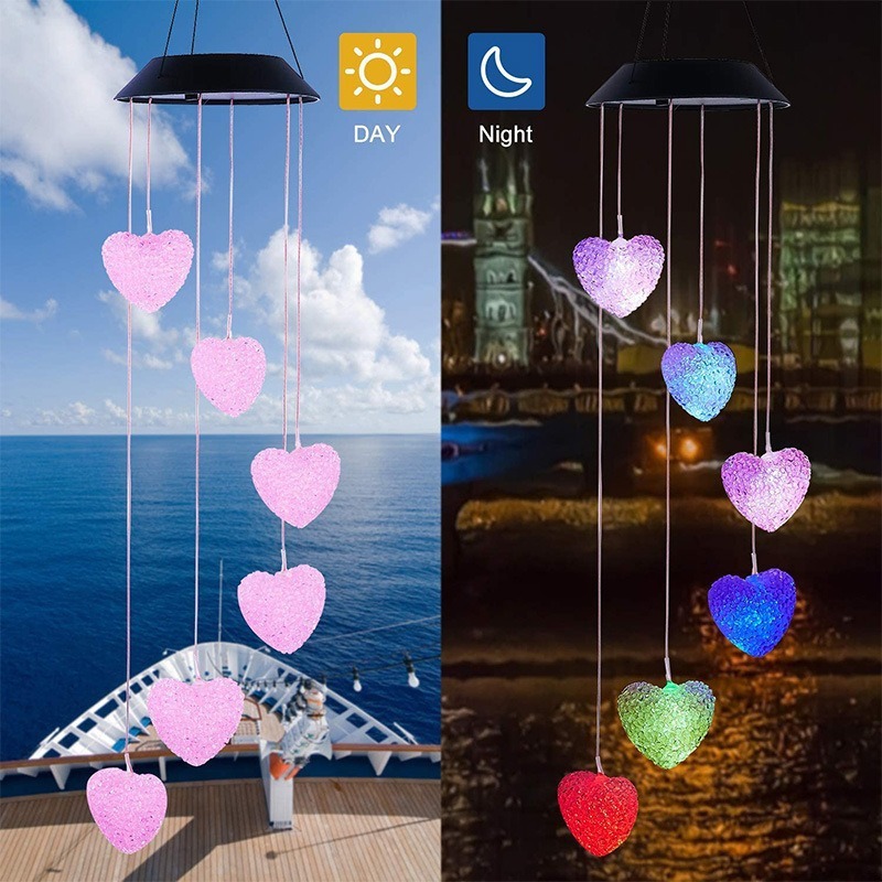 Solar Wind Chime Courtyard Decorative Light Color Changing Balcony Outdoor Waterproof Hanging LED Hummingbird Light String