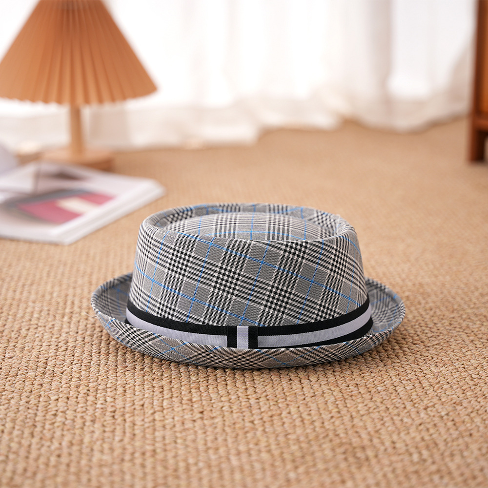 New Hat Men's Summer Short Brim Sun Plaid Jazz Gentleman Hat Women's British Round Top Fedora